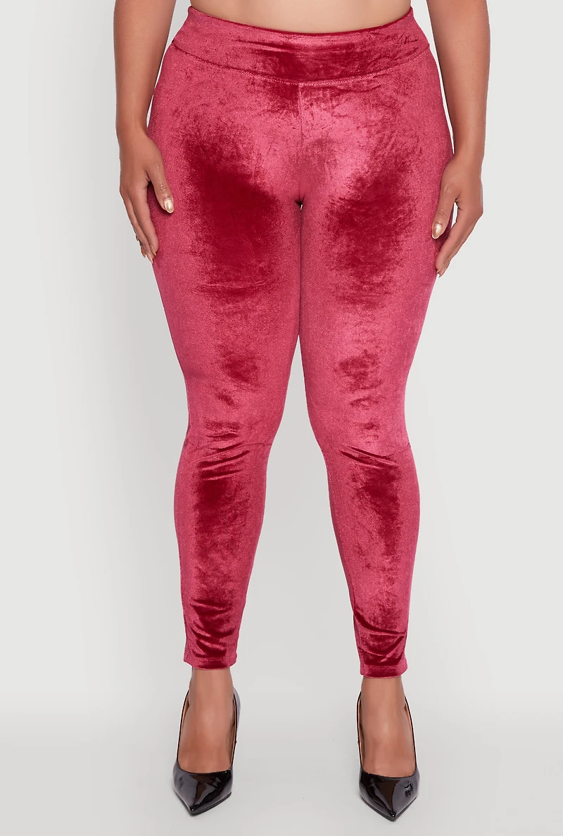 Womens Plus Size High Waisted Velour Leggings, Burgundy, Size 3X