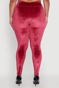 Womens Plus Size High Waisted Velour Leggings, Burgundy, Size 3X