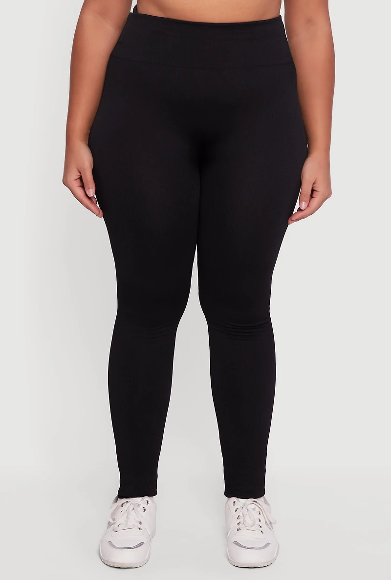 Womens Plus High Waisted Seamless Fleece Lined Leggings,