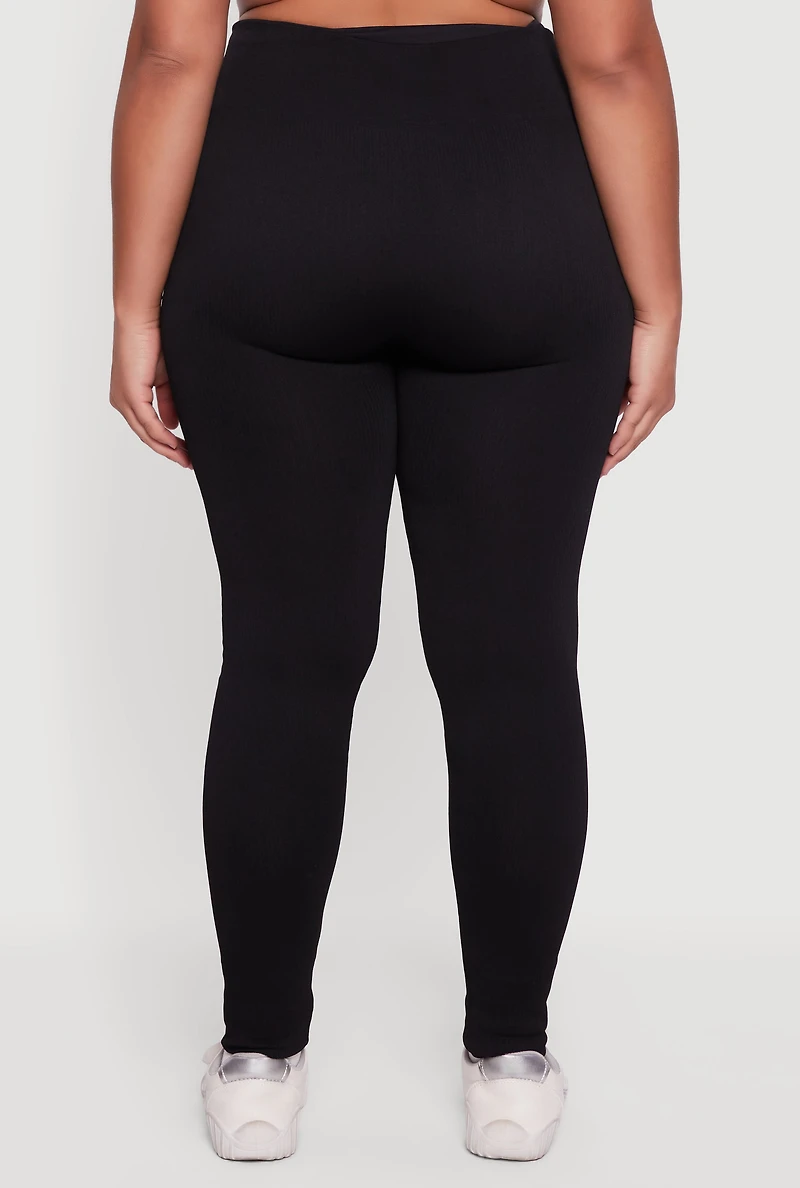 Womens Plus High Waisted Seamless Fleece Lined Leggings,