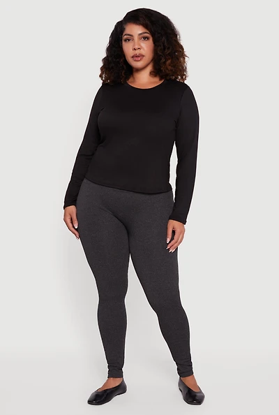 Womens Plus Size High Waisted Seamless Fleece Lined Leggings, Grey, Size 2X-3X