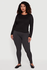 Womens Plus Size High Waisted Seamless Fleece Lined Leggings, Grey, Size 2X-3X