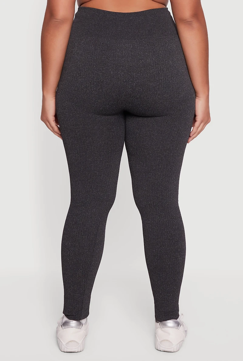 Plus High Waisted Seamless Fleece Lined Leggings