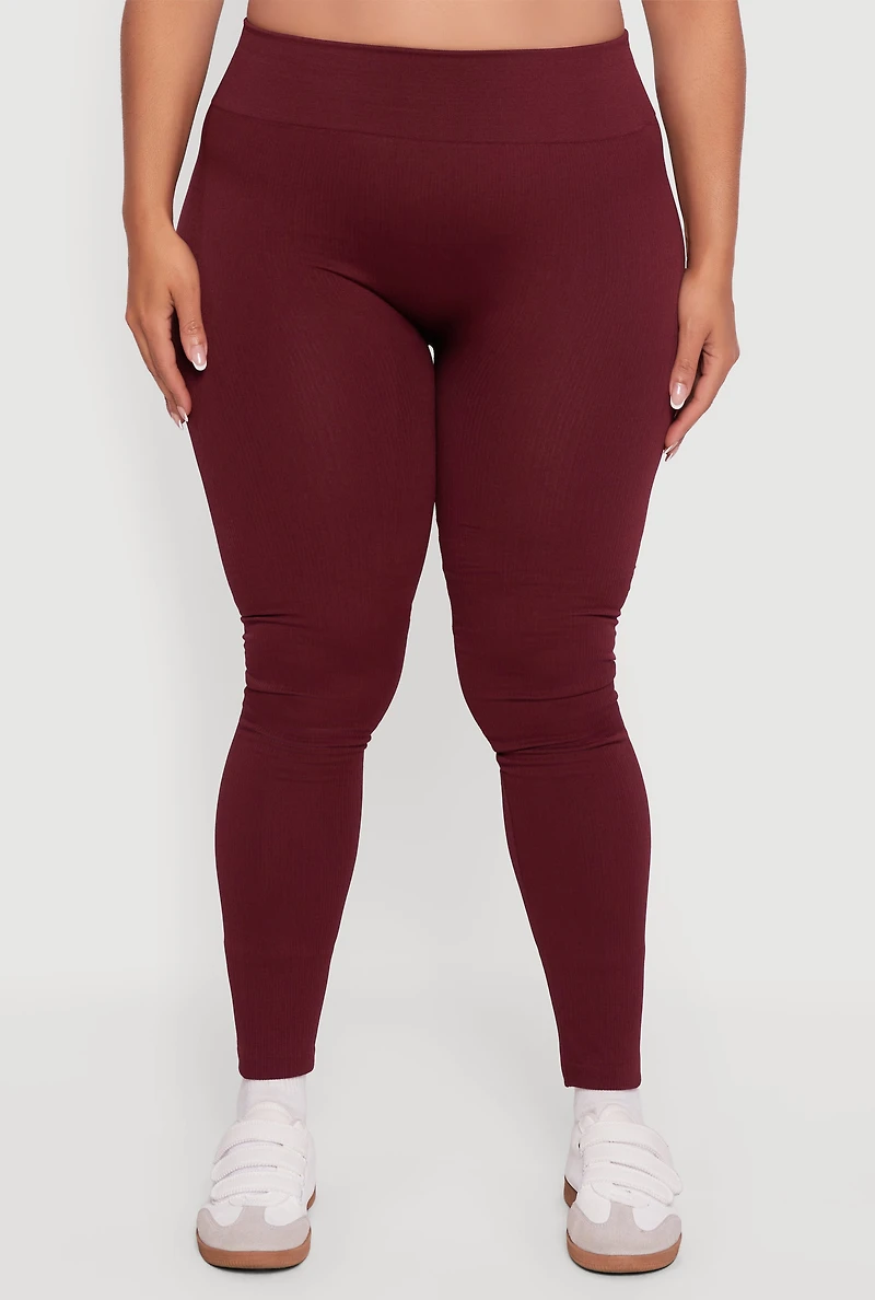 Plus High Waisted Seamless Fleece Lined Leggings
