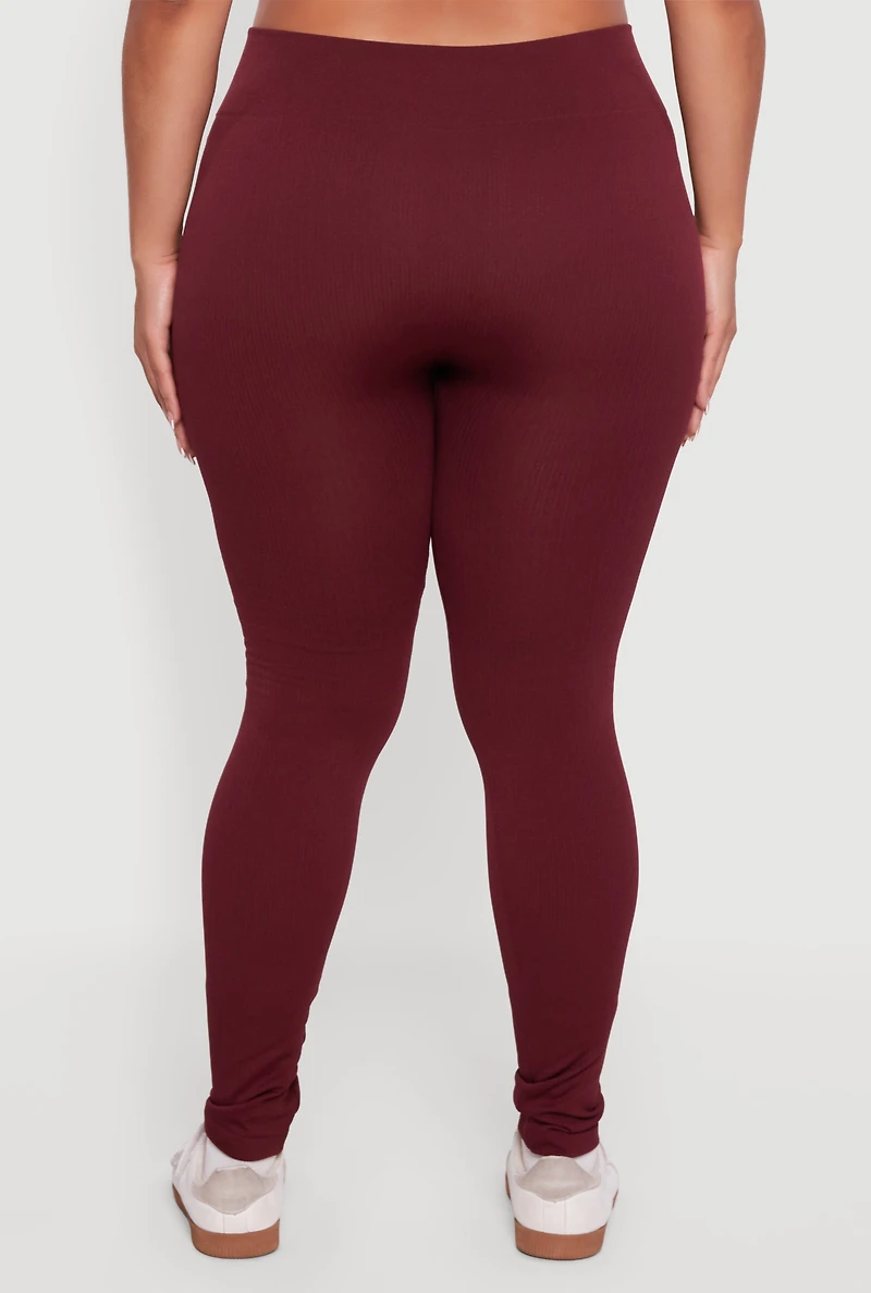 Plus High Waisted Seamless Fleece Lined Leggings
