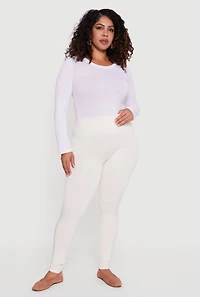 Womens Plus Size Seamless High Waisted Fleece Lined Leggings, White, Size 1X-2X