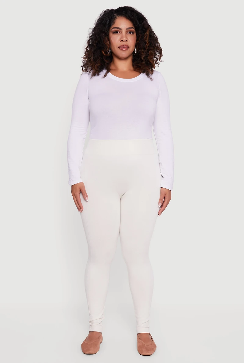 Womens Plus Size Seamless High Waisted Fleece Lined Leggings, White, Size 1X-2X