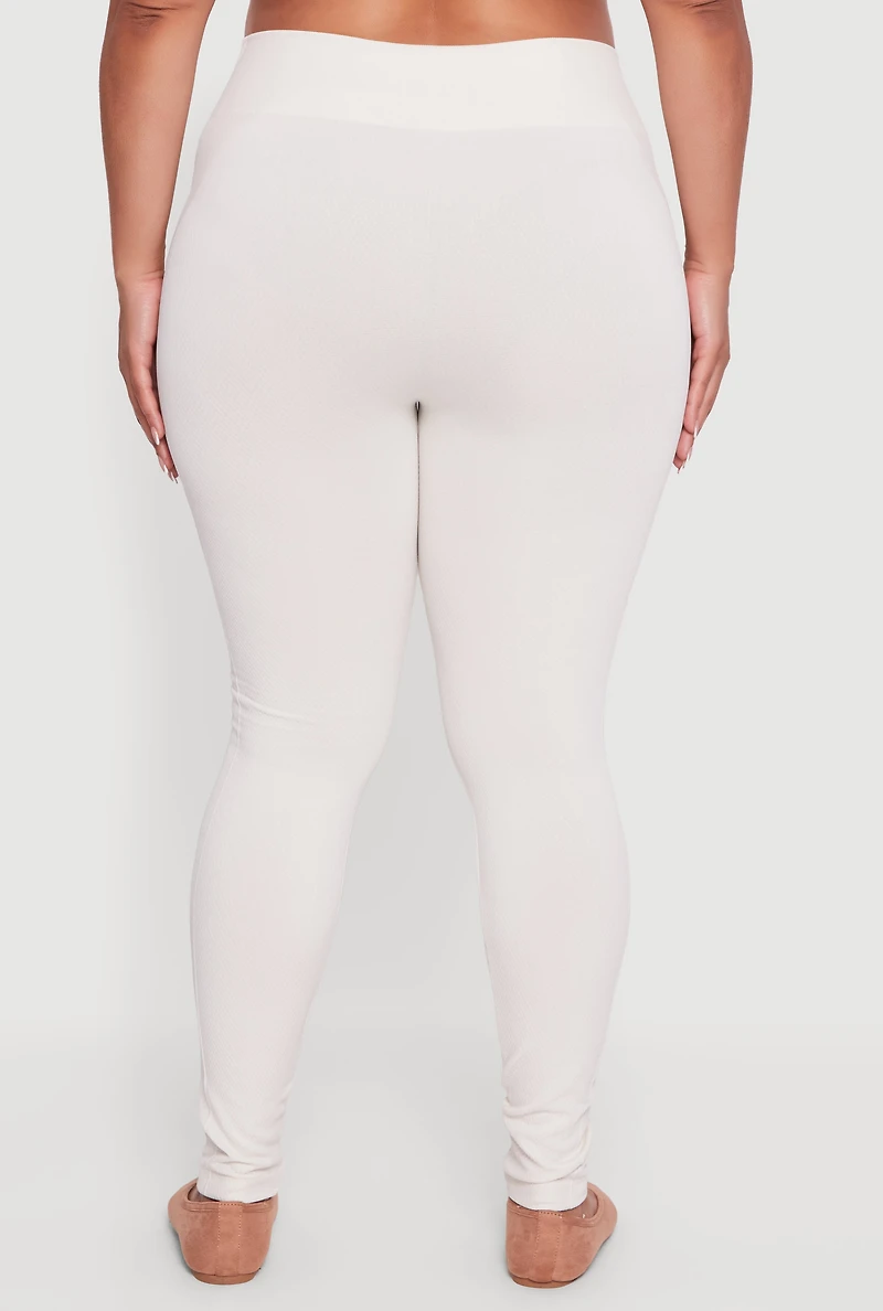Womens Plus Size Seamless High Waisted Fleece Lined Leggings, White, Size 1X-2X