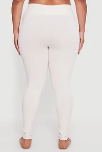Womens Plus Size Seamless High Waisted Fleece Lined Leggings, White, Size 1X-2X
