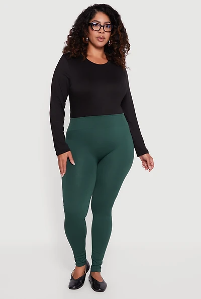 Womens Plus Size Seamless High Waisted Fleece Lined Leggings, Green, Size 2X-3X