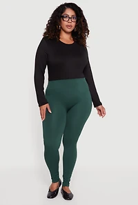 Womens Plus Size Seamless High Waisted Fleece Lined Leggings, Green, Size 2X-3X