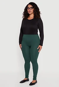 Womens Plus Size Seamless High Waisted Fleece Lined Leggings, Green, Size 2X-3X