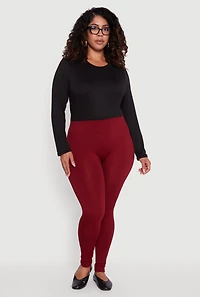 Womens Plus Size Seamless High Waisted Fleece Lined Leggings, Burgundy, Size 1X-2X