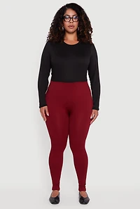Womens Plus Size Seamless High Waisted Fleece Lined Leggings, Burgundy, Size 1X-2X