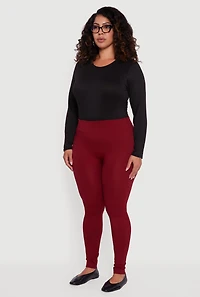 Womens Plus Size Seamless High Waisted Fleece Lined Leggings, Burgundy, Size 1X-2X