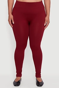 Womens Plus Size Seamless High Waisted Fleece Lined Leggings, Burgundy, Size 1X-2X