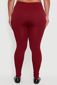 Womens Plus Size Seamless High Waisted Fleece Lined Leggings, Burgundy, Size 1X-2X