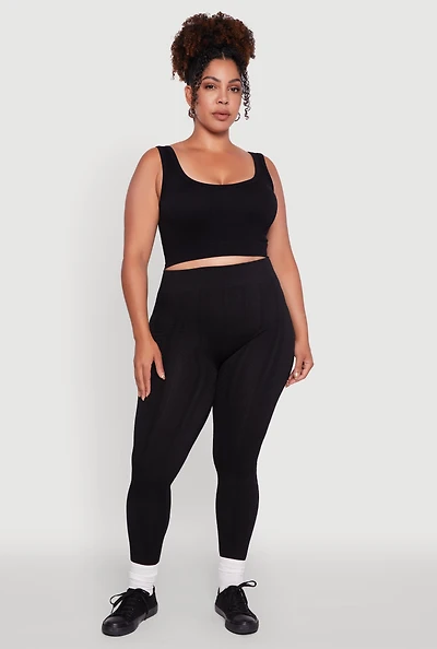 Womens Plus High Waisted Fleece Lined Textured Knit Leggings,