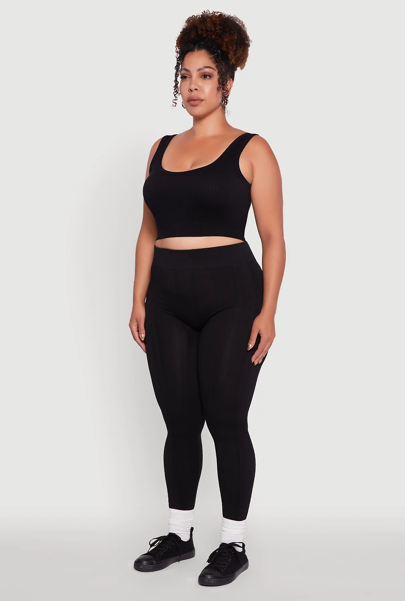 Womens Plus High Waisted Fleece Lined Textured Knit Leggings, 1X-2X