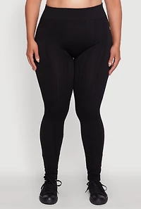 Womens Plus High Waisted Fleece Lined Textured Knit Leggings, 1X-2X