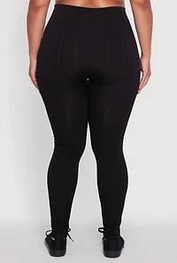 Womens Plus High Waisted Fleece Lined Textured Knit Leggings, 1X-2X