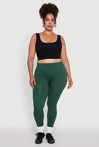 Womens Plus High Waisted Fleece Lined Textured Knit Leggings,