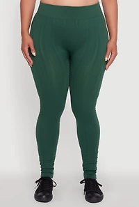 Womens Plus High Waisted Fleece Lined Textured Knit Leggings,