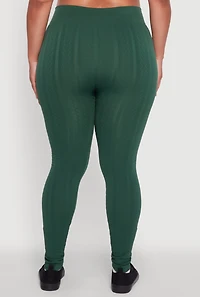 Womens Plus High Waisted Fleece Lined Textured Knit Leggings,