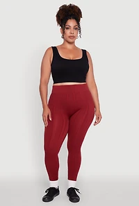 Plus High Waisted Fleece Lined Textured Knit Leggings