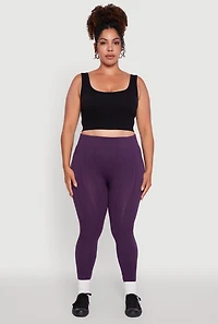 Womens Plus Size High Waisted Fleece Lined Textured Knit Leggings, Purple, Size 2X-3X