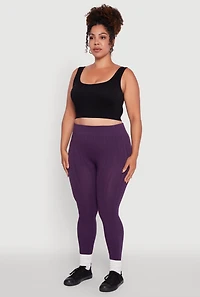 Womens Plus Size High Waisted Fleece Lined Textured Knit Leggings, Purple, Size 2X-3X