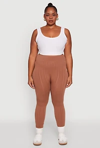 Plus High Waisted Fleece Lined Textured Knit Leggings