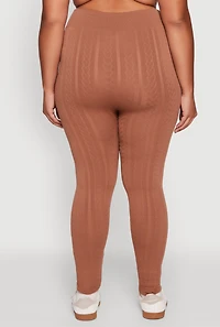 Plus High Waisted Fleece Lined Textured Knit Leggings