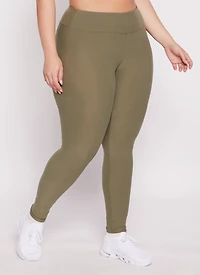 Womens Plus Size High Waisted Basic Leggings, Green, Size 1X