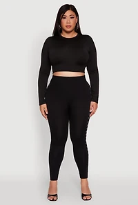 Womens Plus Size High Waisted Side Rhinestone Checkered Leggings, Black, Size 1X-2X