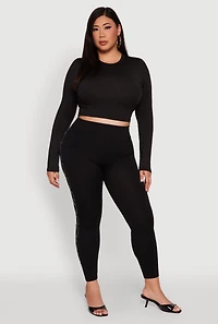 Plus High Waisted Side Rhinestone Chain Link Leggings