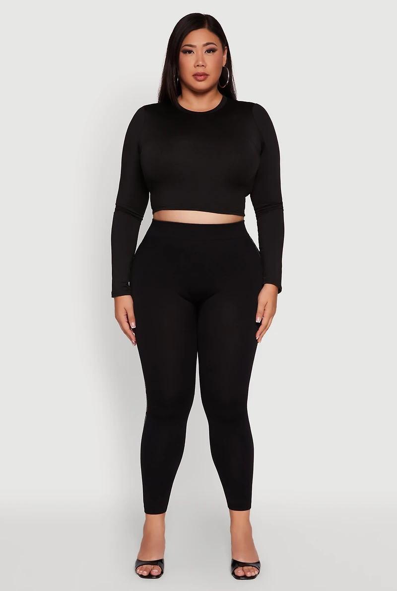 Plus High Waisted Side Rhinestone Chain Link Leggings