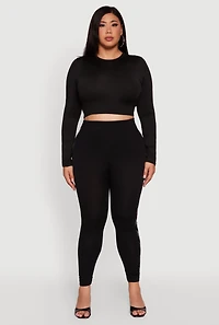 Womens Plus Size High Waisted Side Rhinestone Patterned Leggings, Black, Size 2X-3X