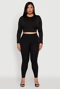 Womens Plus Size High Waisted Side Rhinestone Leggings, Black, Size 2X-3X