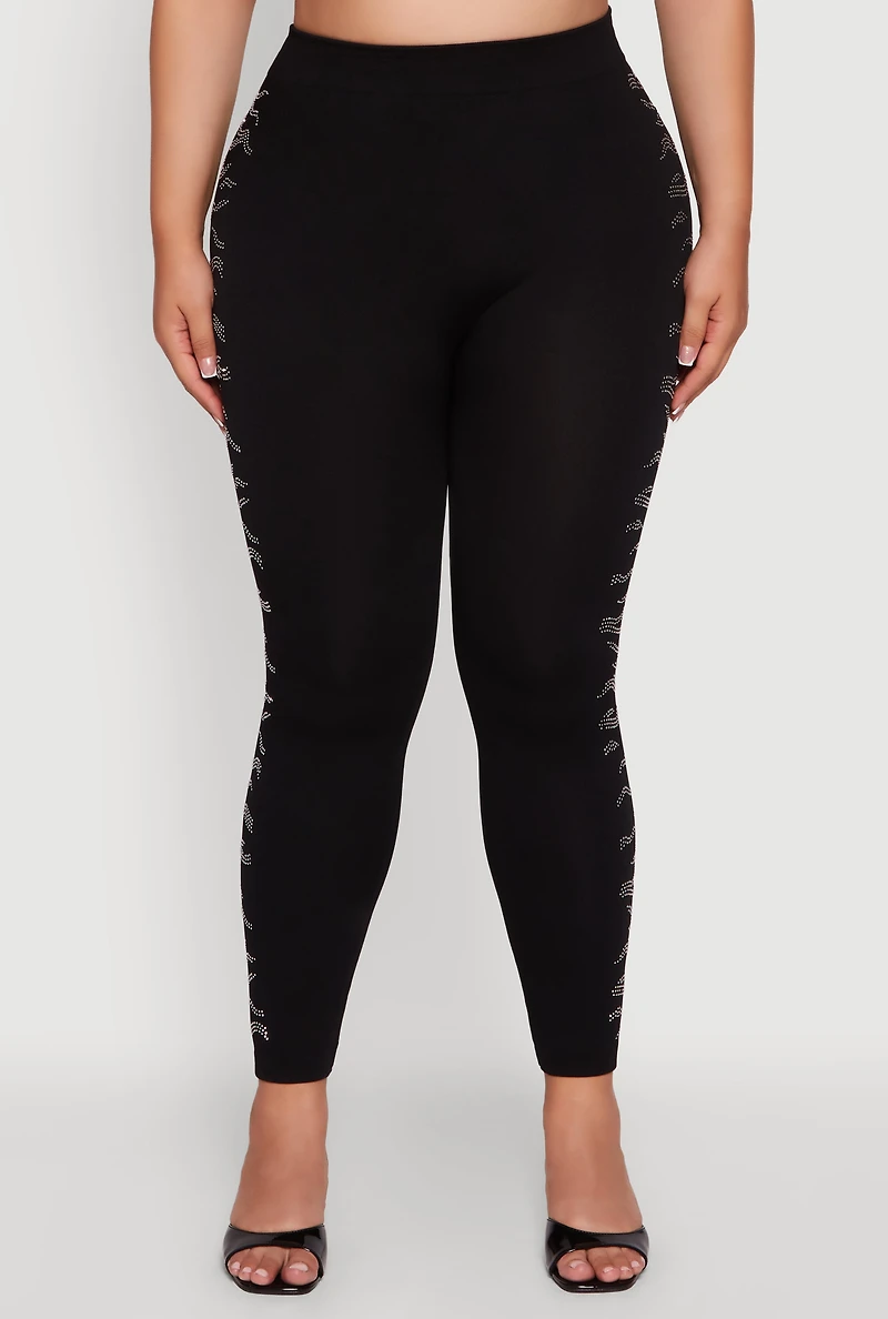 Plus High Waisted Side Rhinestone Leggings