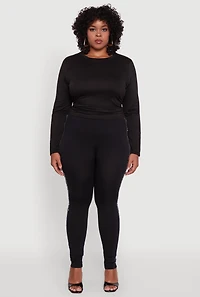 Womens Plus Size Seamless Rhinestone Geometric Patterned Leggings, Black, Size 1X-2X