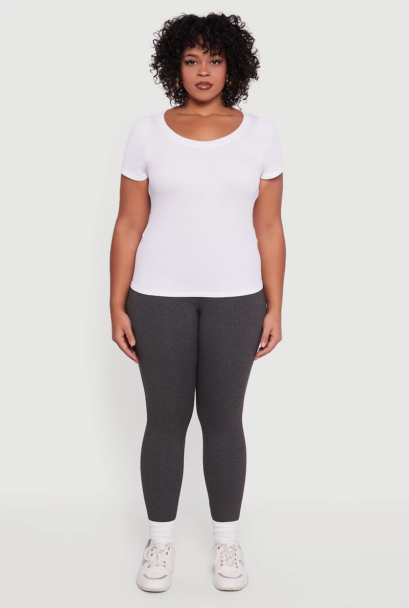 Womens Plus Fleece Lined Soft Knit High Waisted Leggings, Grey,