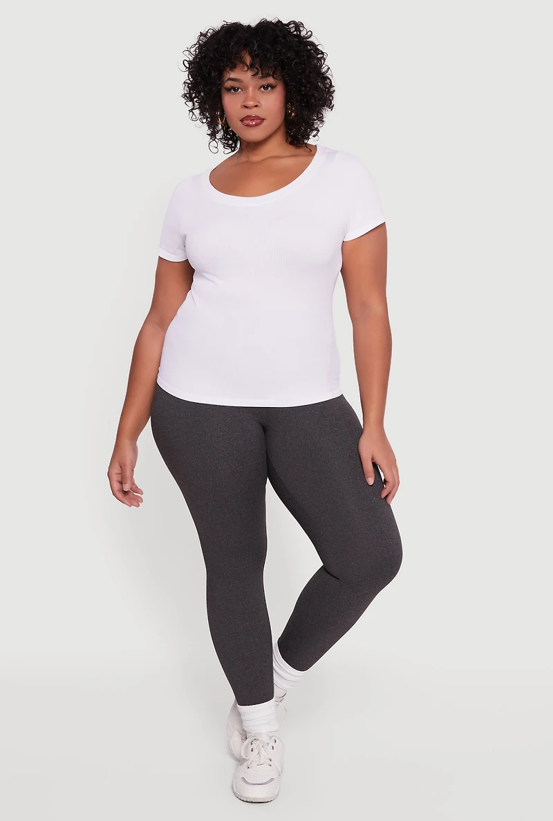 Womens Plus Fleece Lined Soft Knit High Waisted Leggings, Grey,