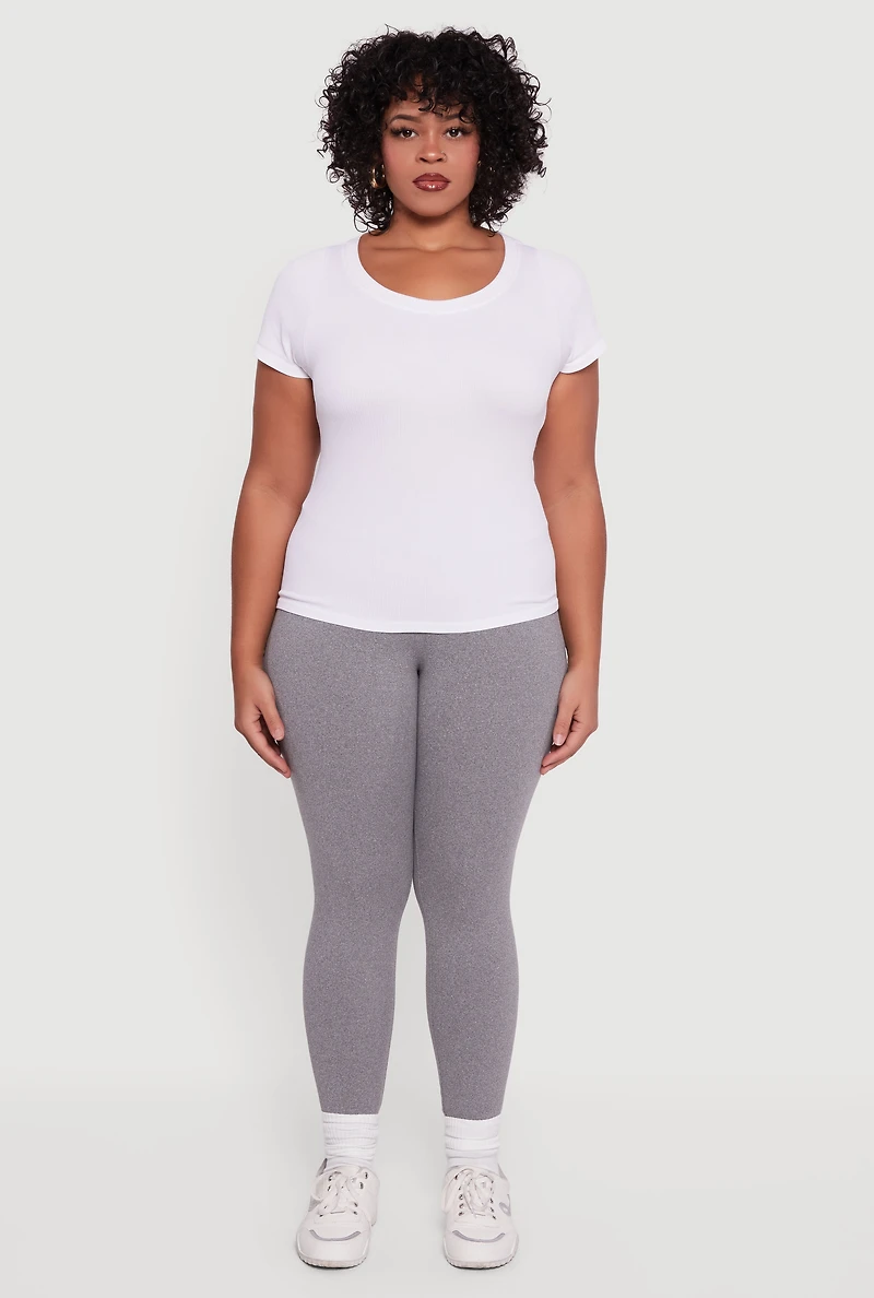 Womens Plus Fleece Lined Soft Knit High Waisted Leggings, Grey,