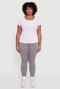 Womens Plus Fleece Lined Soft Knit High Waisted Leggings, Grey,