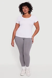 Womens Plus Fleece Lined Soft Knit High Waisted Leggings, Grey,