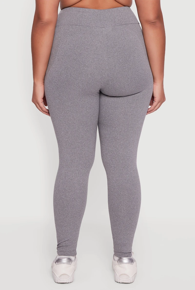 Womens Plus Fleece Lined Soft Knit High Waisted Leggings, Grey,