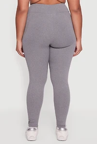 Womens Plus Fleece Lined Soft Knit High Waisted Leggings, Grey,