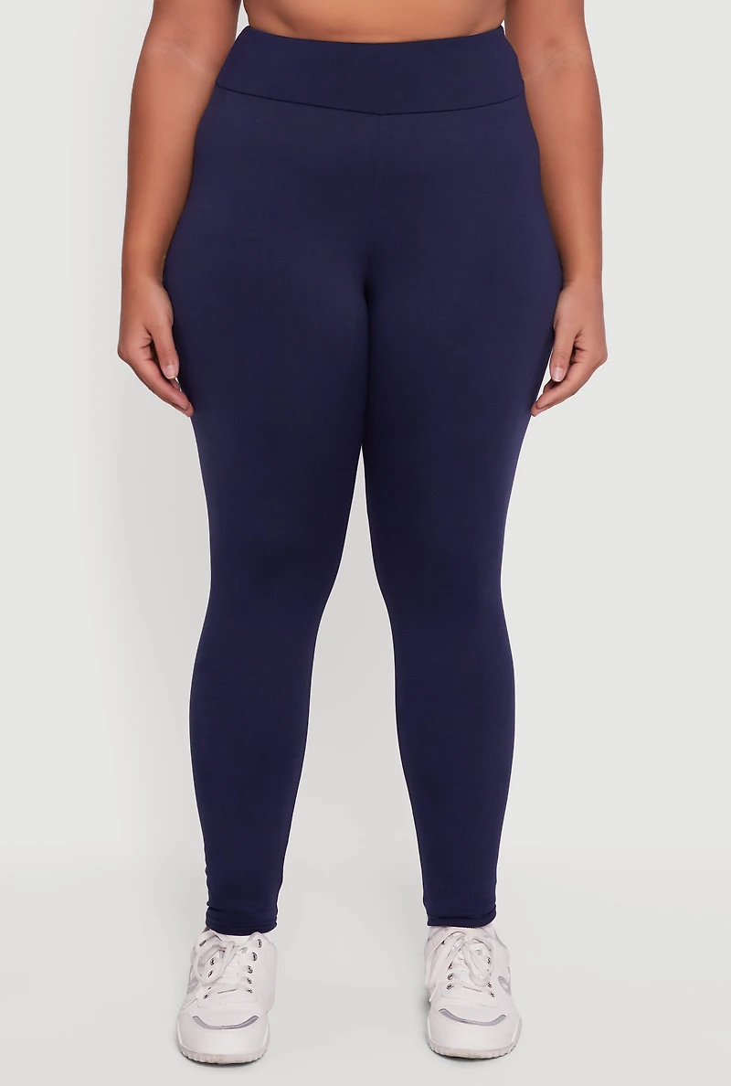 Plus Fleece Lined Soft Knit High Waisted Leggings