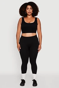 Womens Plus High Waisted Basic Fleece Lined Leggings, Black,